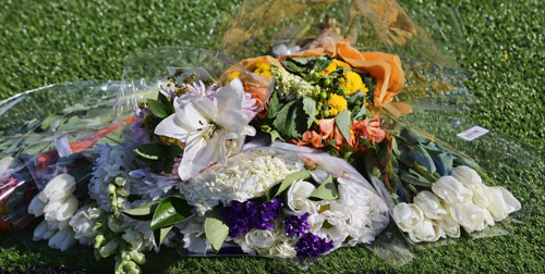 Flower bouquets on the lawn