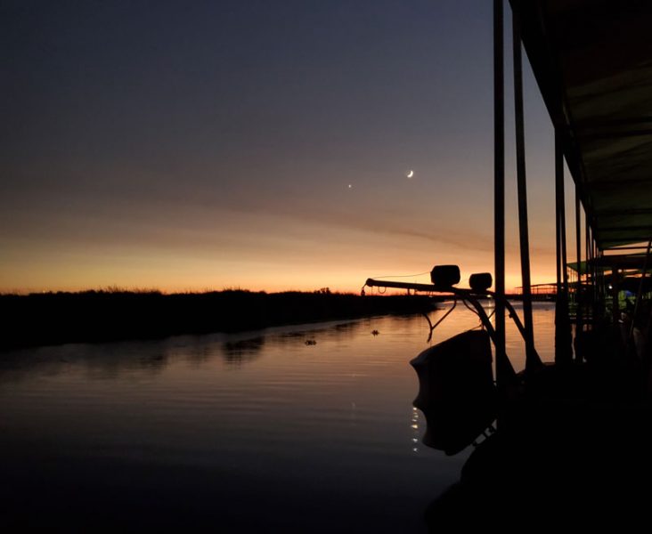 Sunset with Venus and the moon