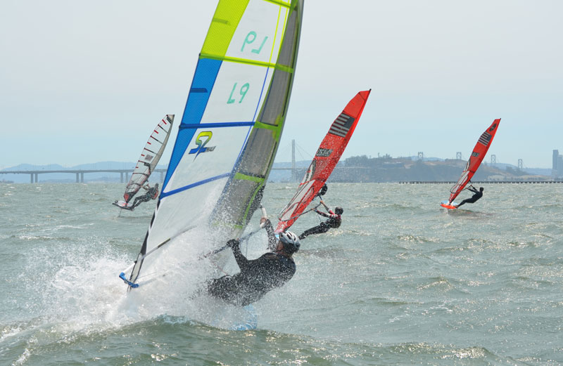 Foiling windsurfers in Berkeley