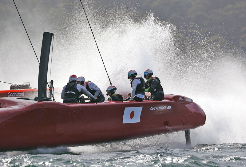 Japan team on red Brit boat