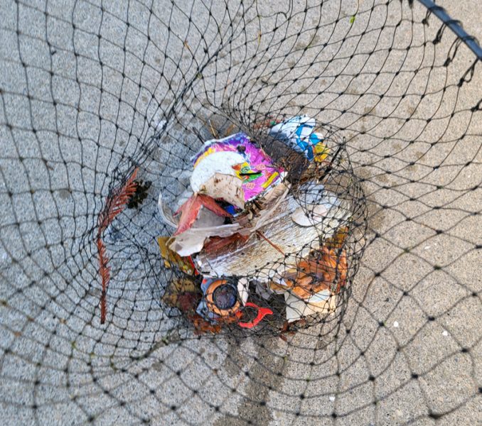 Trash in fishing net