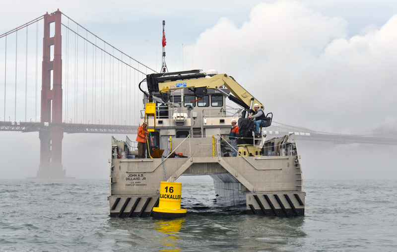 US ACE boat placing the buoy