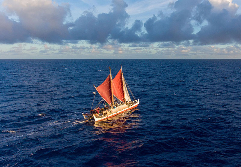 Aerial view of Polynesian voyaging canoe