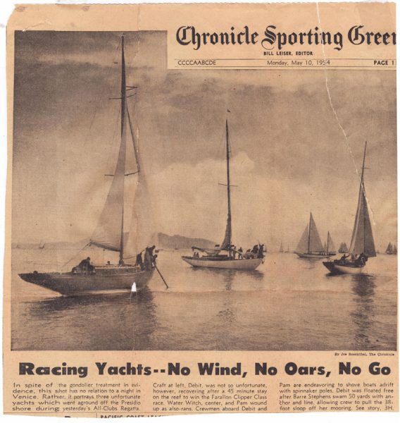 Farallon Clipper race on first page of 1954 Sporting Green