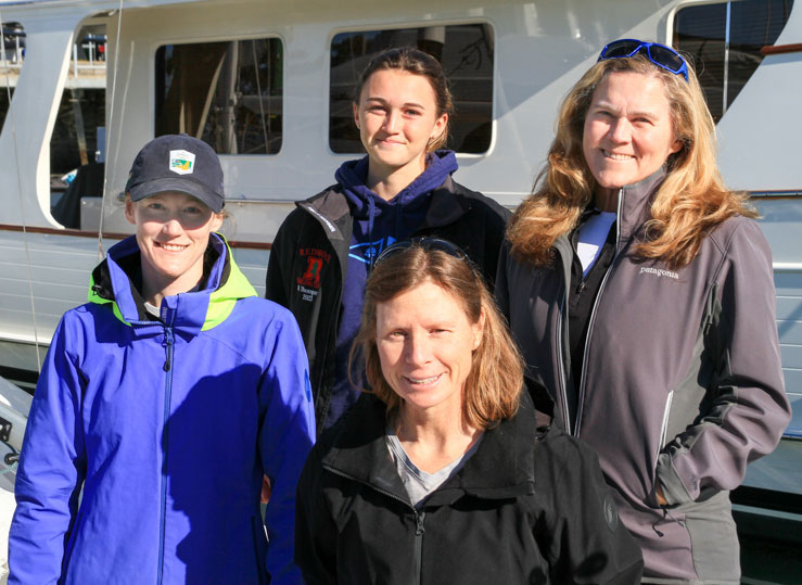 Nicole Breault and crew on the docks.