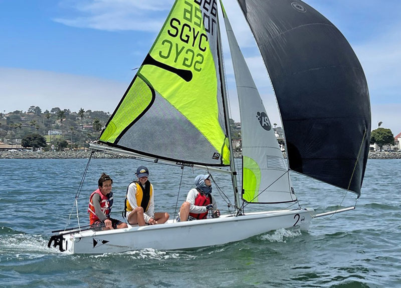 RS Feva sailing with spinnaker