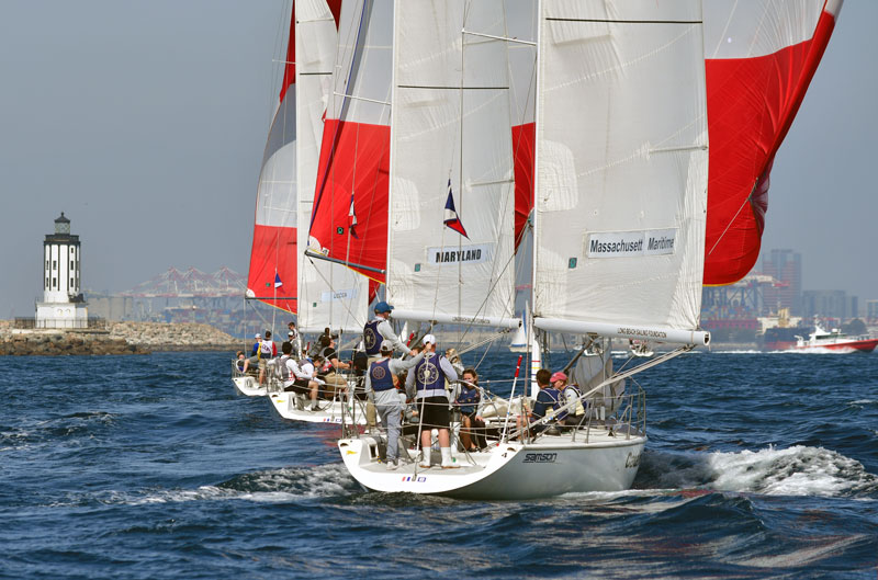 Red and white spinnakers