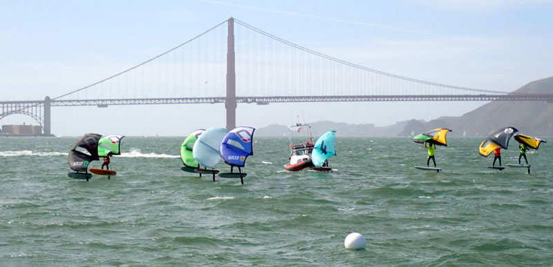 Wingfoilers in front of the Golden Gate