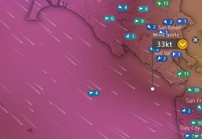 Windy map near Point Bonita