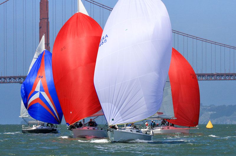 J/105 fleet in front of the Golden Gate Bridge