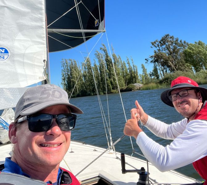 Crew of Flying Circus in the river