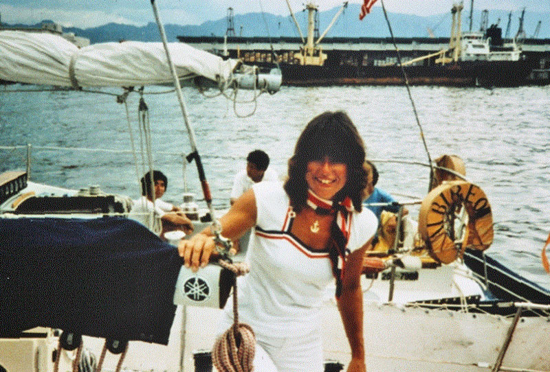 Linda Weber-Rettie aboard boat in Japan