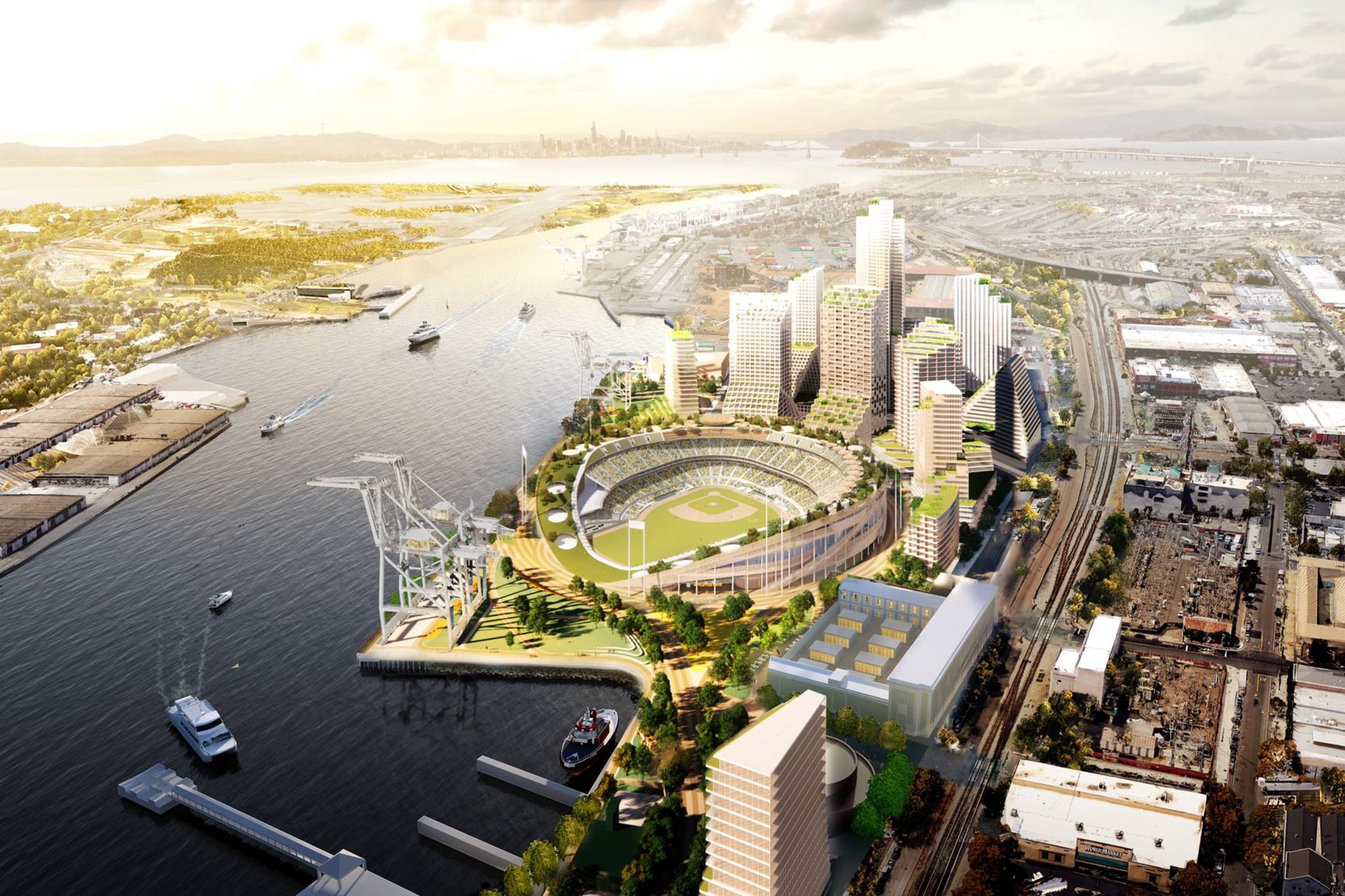 Artist rendering of proposed Oakland As stadium.