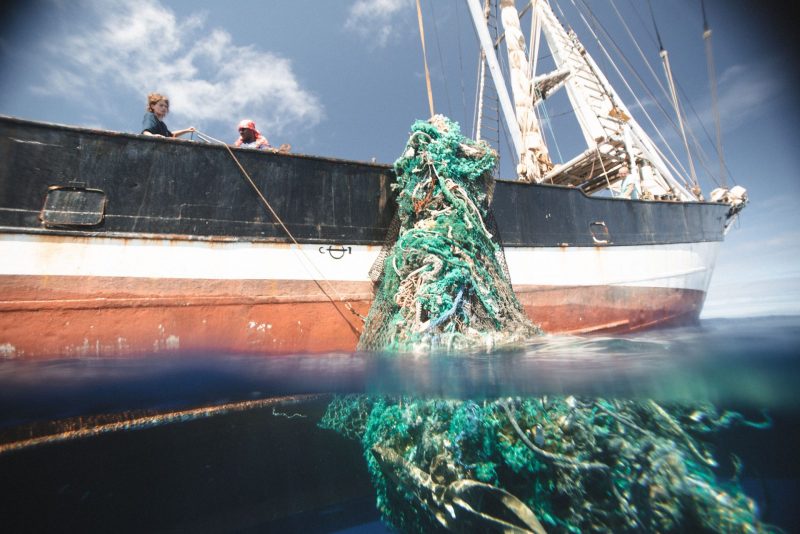 SV KWAI hauling ghost nets aboard.