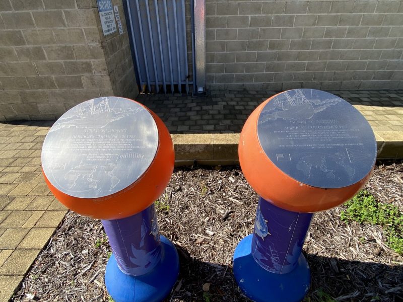 America's cup plaques on bollards