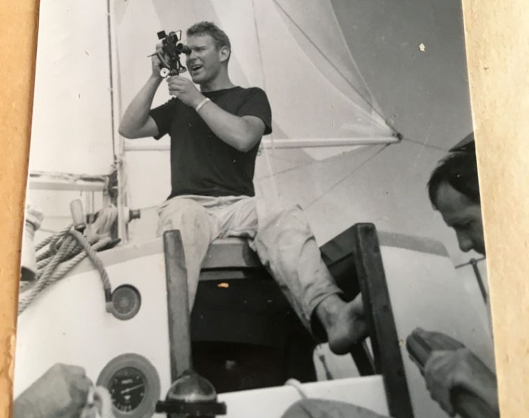 Gordon Nash navigating with a sextant