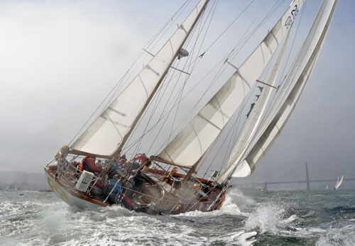 Classic yacht with Golden Gate Bridge