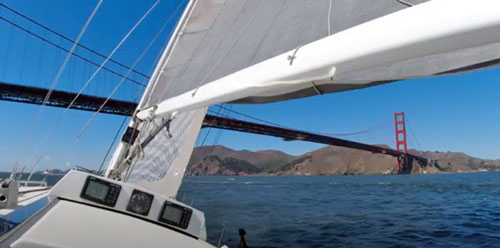 J/120 sailing toward Golden Gate Bridge