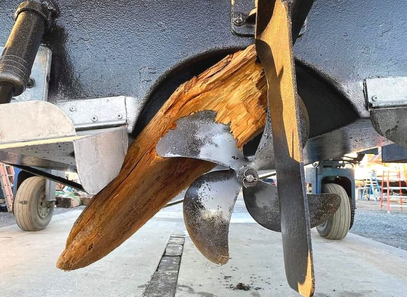 timber stuck on prop blade