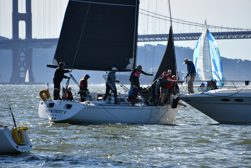 Spindrift on the committee boat.