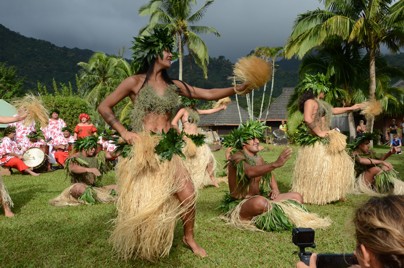 Tahiti Dancers with Grass Skirts