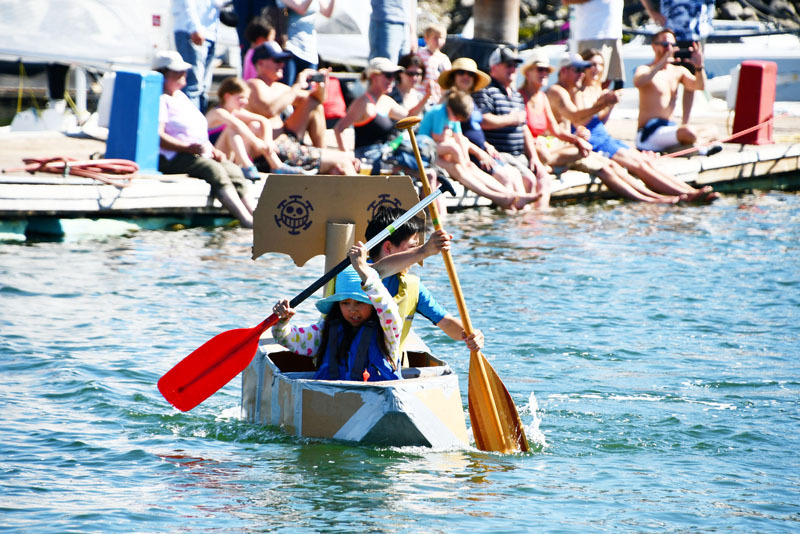 Cardboard boats at Encinal Yacht Club Summer Sailstice.