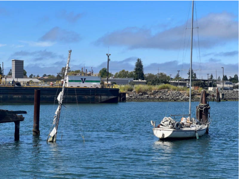 Sunken sailboats on the Oakland shoreline 
