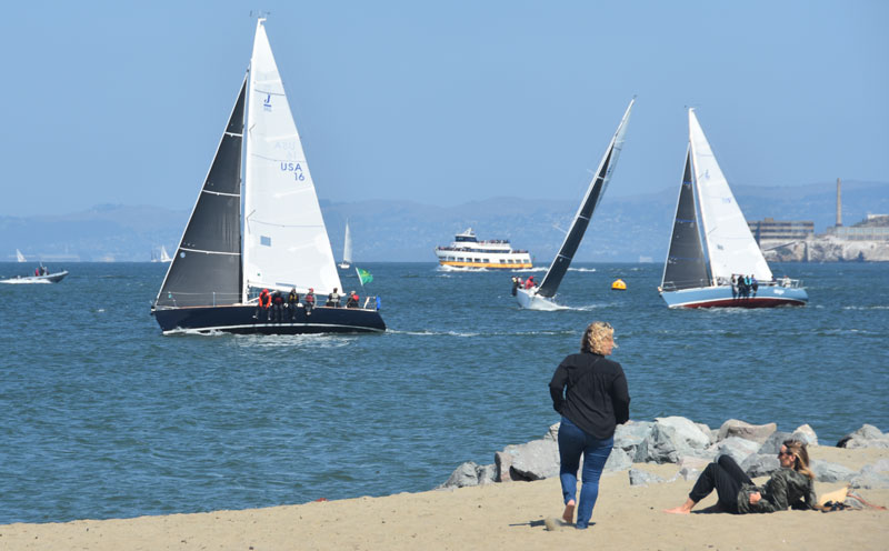 J/105s tacking up the beach