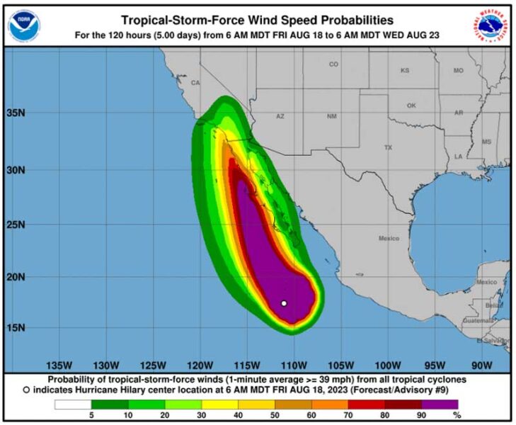 Hurricane Hilary off of Baja 