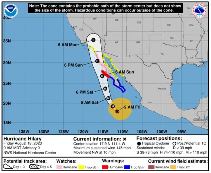 Hurricane Hillary dates up the coast.