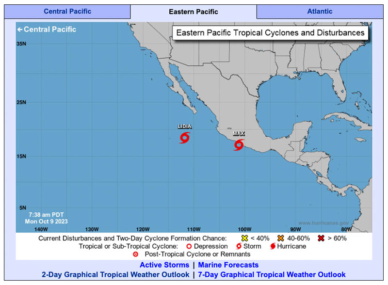 Tropical storms Lidia and Max