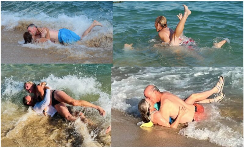 Kissing in the surf