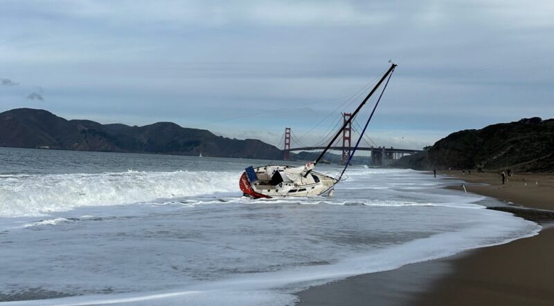 Boat aground on beach