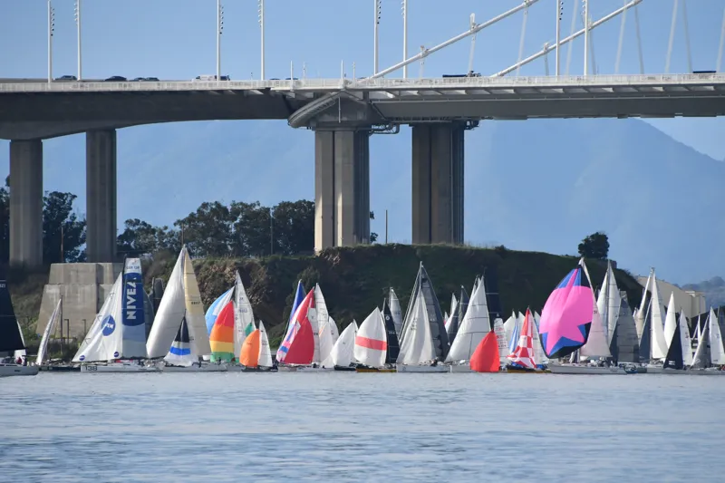 The spinnaker mosh pit under the Bay Bridge. 