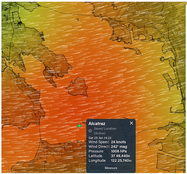 Three Bridge Fiasco wind forecast
