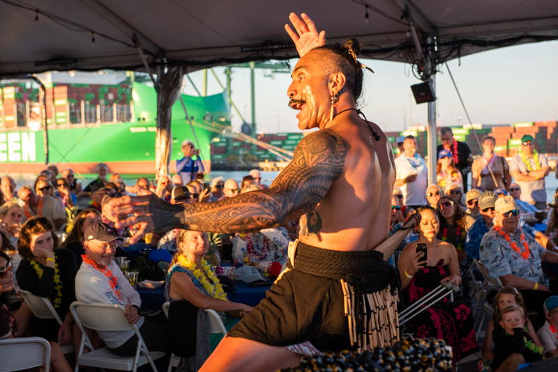 Maui/ Tongan dancer Afa, performing a traditional New Zealand haka for the crowd.
