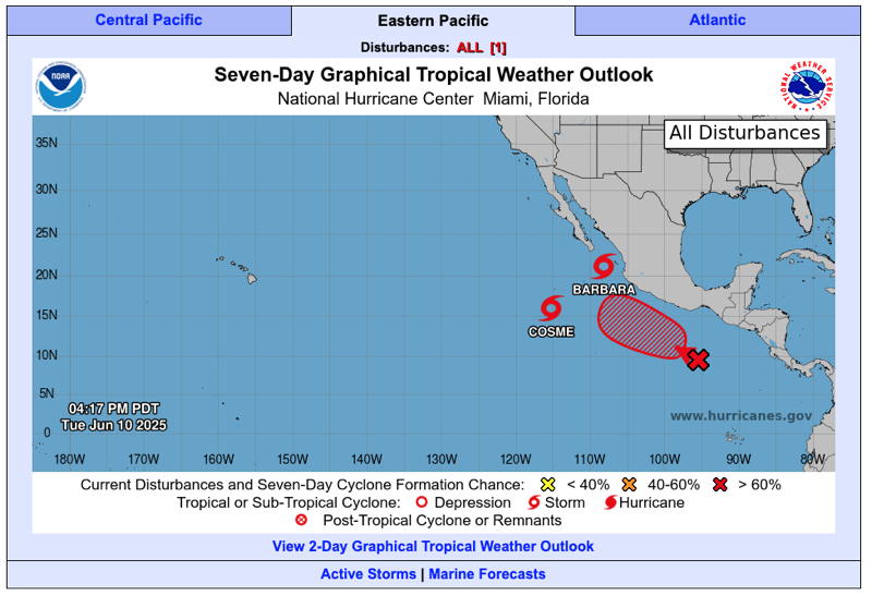 Barbara, Cosme and another storm forming near Acapulco are on map now.