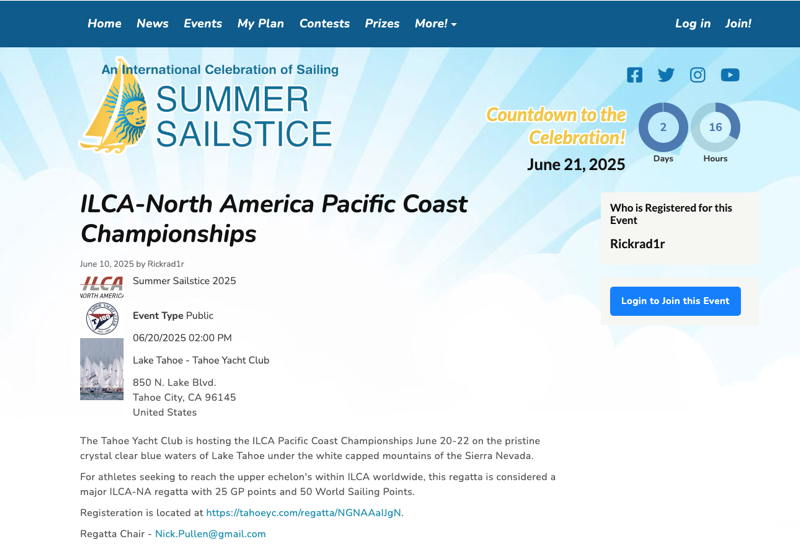The Tahoe Yacht Club will be hosting the North America ILCA Pacific Coast Championships.