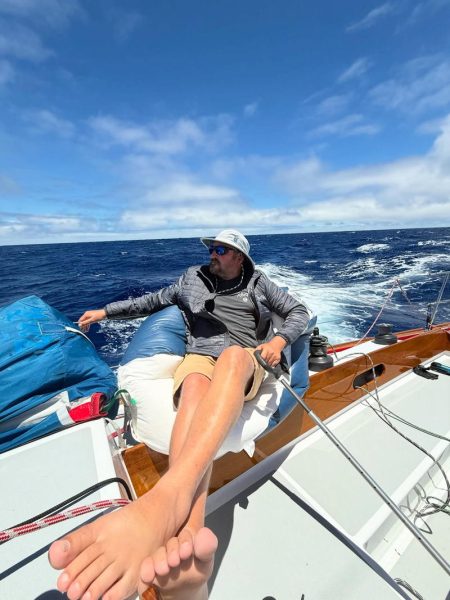 The bean bag helm position aboard Alli Bell's Cal 40 Restless.