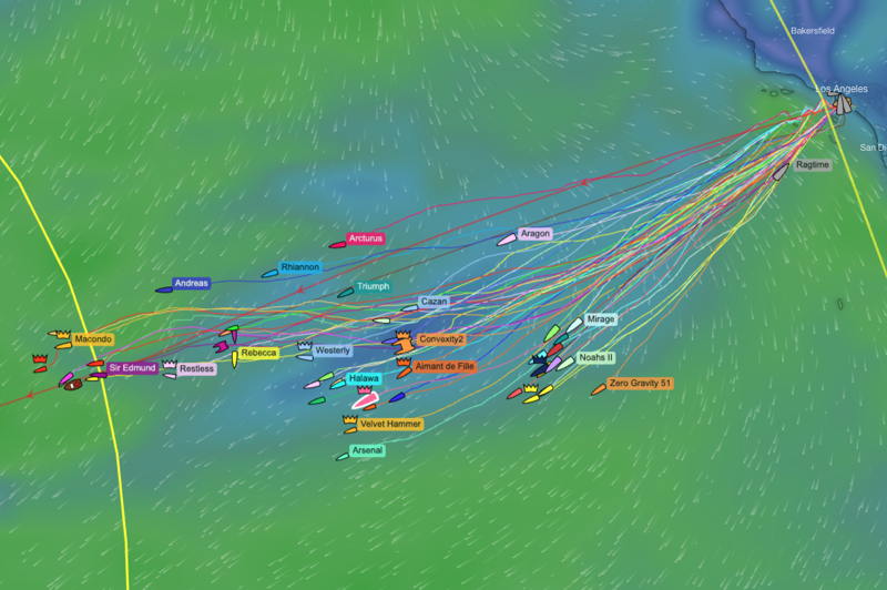 That blue hole is slowing many boats down while fleet leader, Rahan, is back in the breeze.