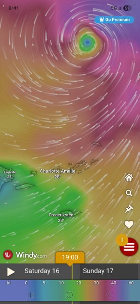 Erin according to windy as it went by St. Thomas, USVI, Red Hook is about 6 miles East of Charlotte Amalie.