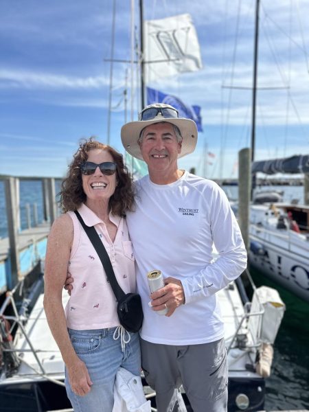 Nick & Terry Gibbens on the sunny Lake Michigan shoreline.