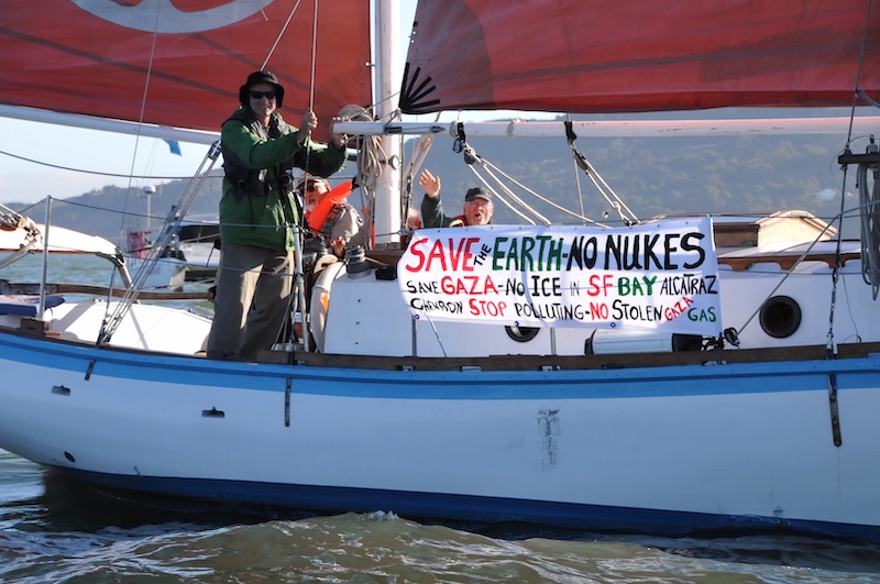 Peace boat Golden Rule banner starboard side