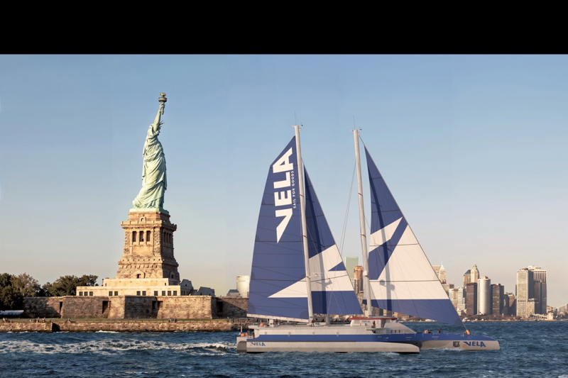 Vela trimaran by the Statue of Liberty.
