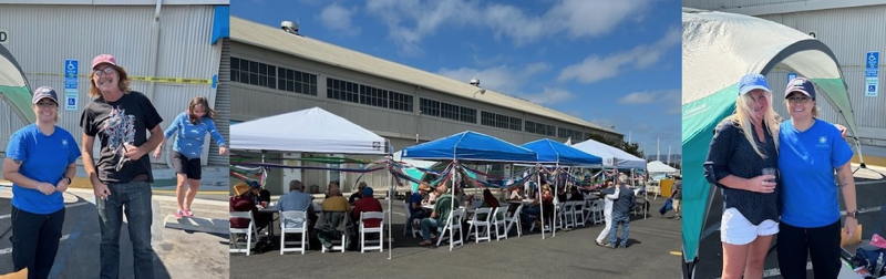 Tents and Latitude 38 hat winners Jonny Kaplan and Susie Crisel with Harbormaster Cheri Bergen.