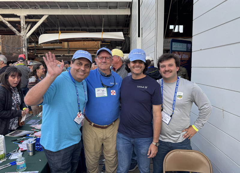 The Latitude 38 welcoming committee of Soren Hemmila, Gerry Gragg, Bob Bodnar and new race editor Fritz Baudoff helped everyone get the party started.