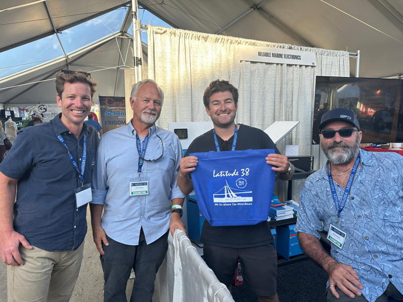 The people you meet: David McGregor from Compass Canvas, Steve Orosz from Safe Harbor Marina Bay, Wesley and Roger Nunez from Reliable Marine Electronics.