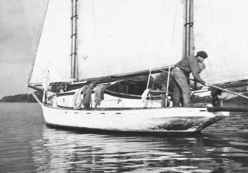 Jack London aboard his boat, the Roamer.