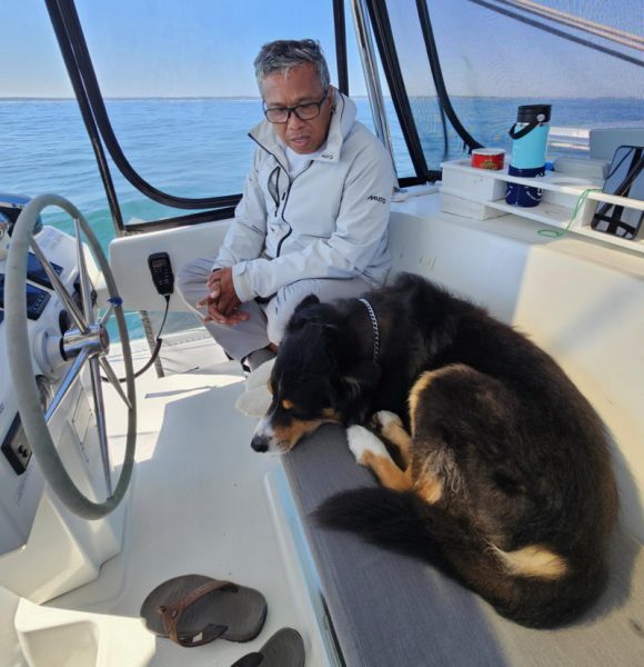 Huey asleep at the wheel after the dog watch.