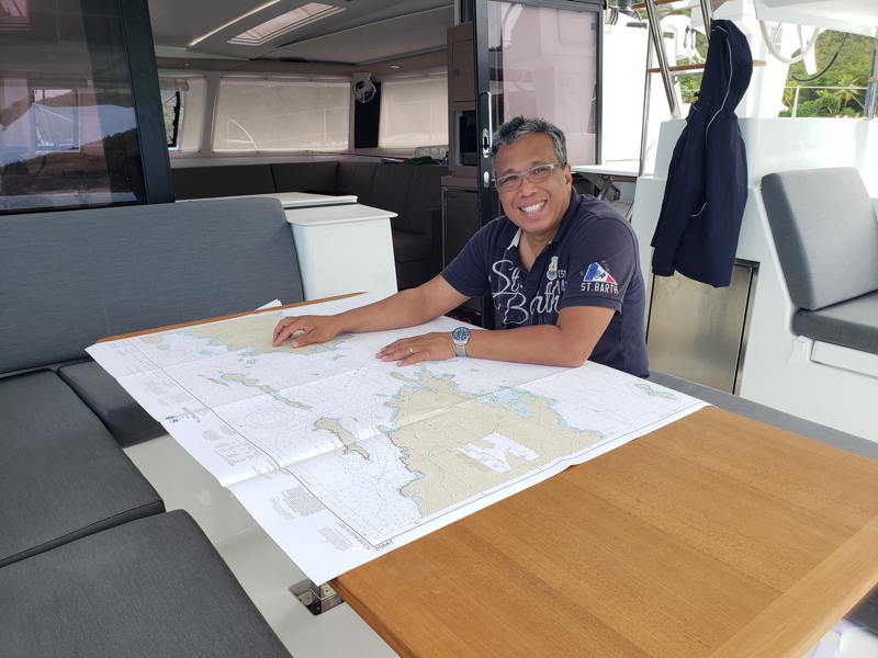 That's Joaquin with what many may not recognize - a paper chart. Who recognizes the body of water in the chart? 